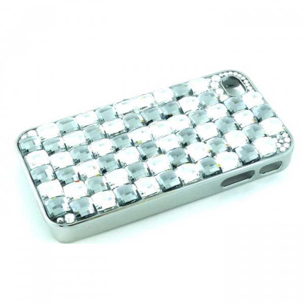 Wholesale iPhone 4 4S Glass Stud Cube Bling Crystal Diamond Case (Silver-White)